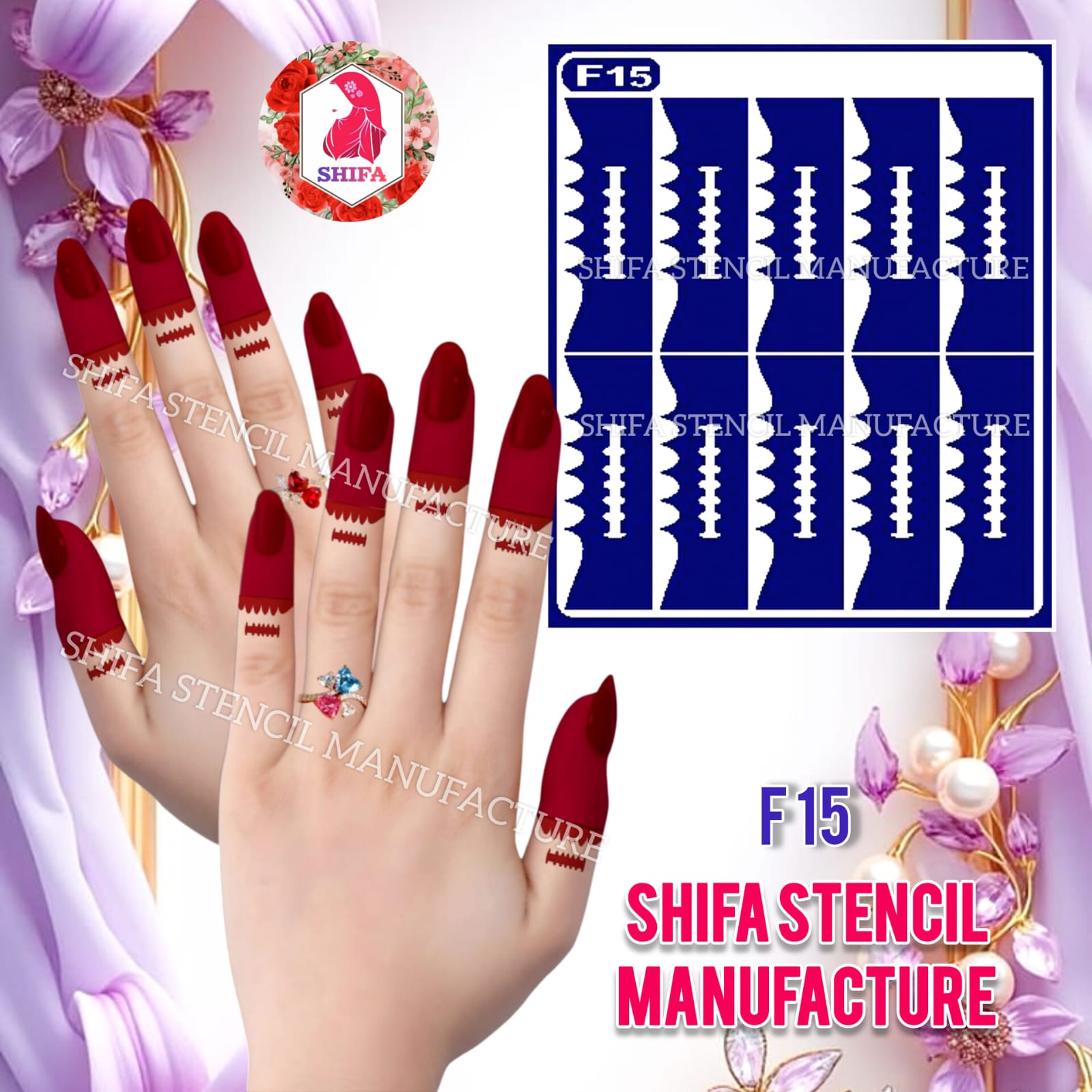 F 15 Serrated Fusion Sticker Overview Henna Stencil - Shifa Stencil